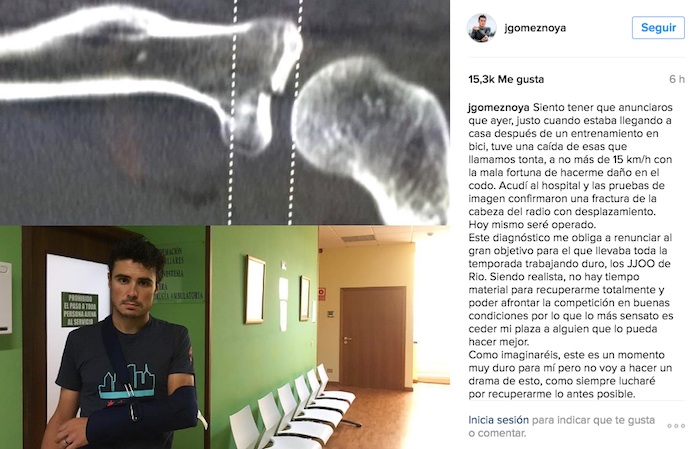 Gómez Noya se fractura el brazo y no estará en Río 2016